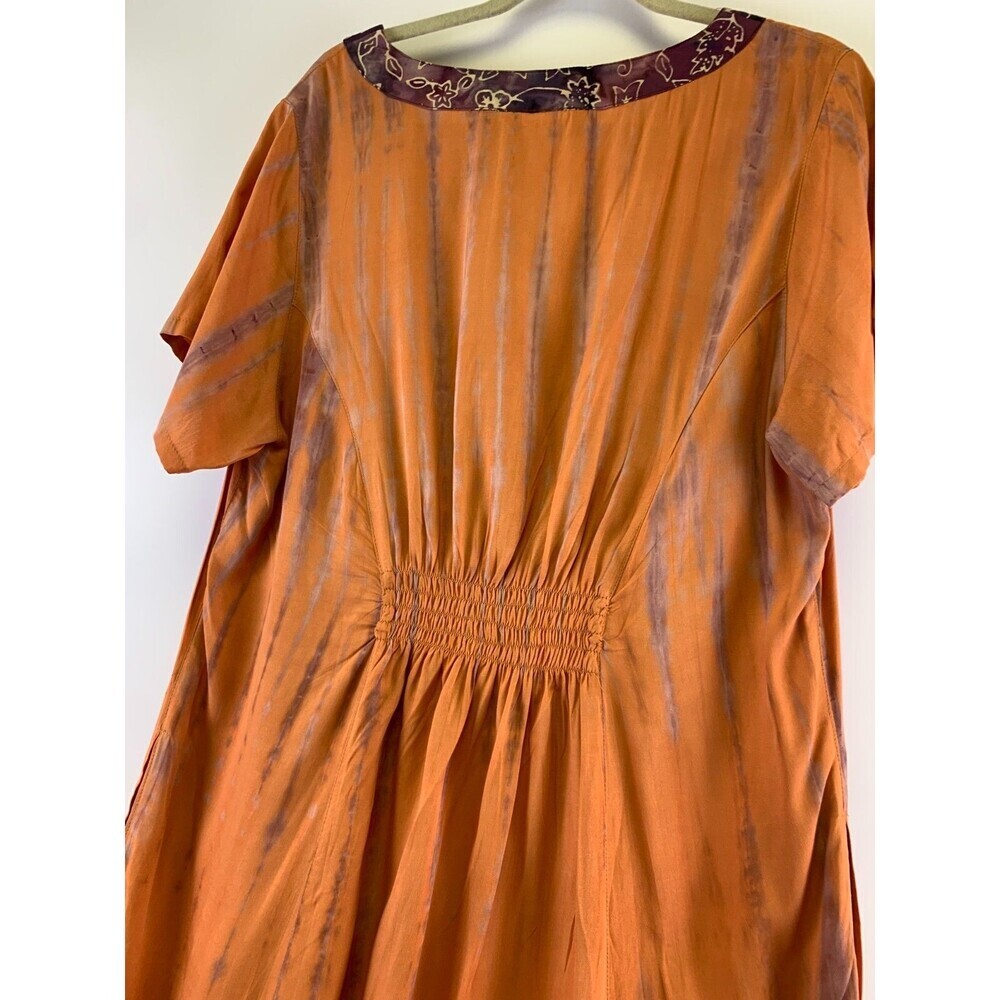 Soft Surroundings Sunset Bali Dress Orange Short Sleeve Button 2BD24 Womens 1X - Picture 7 of 13